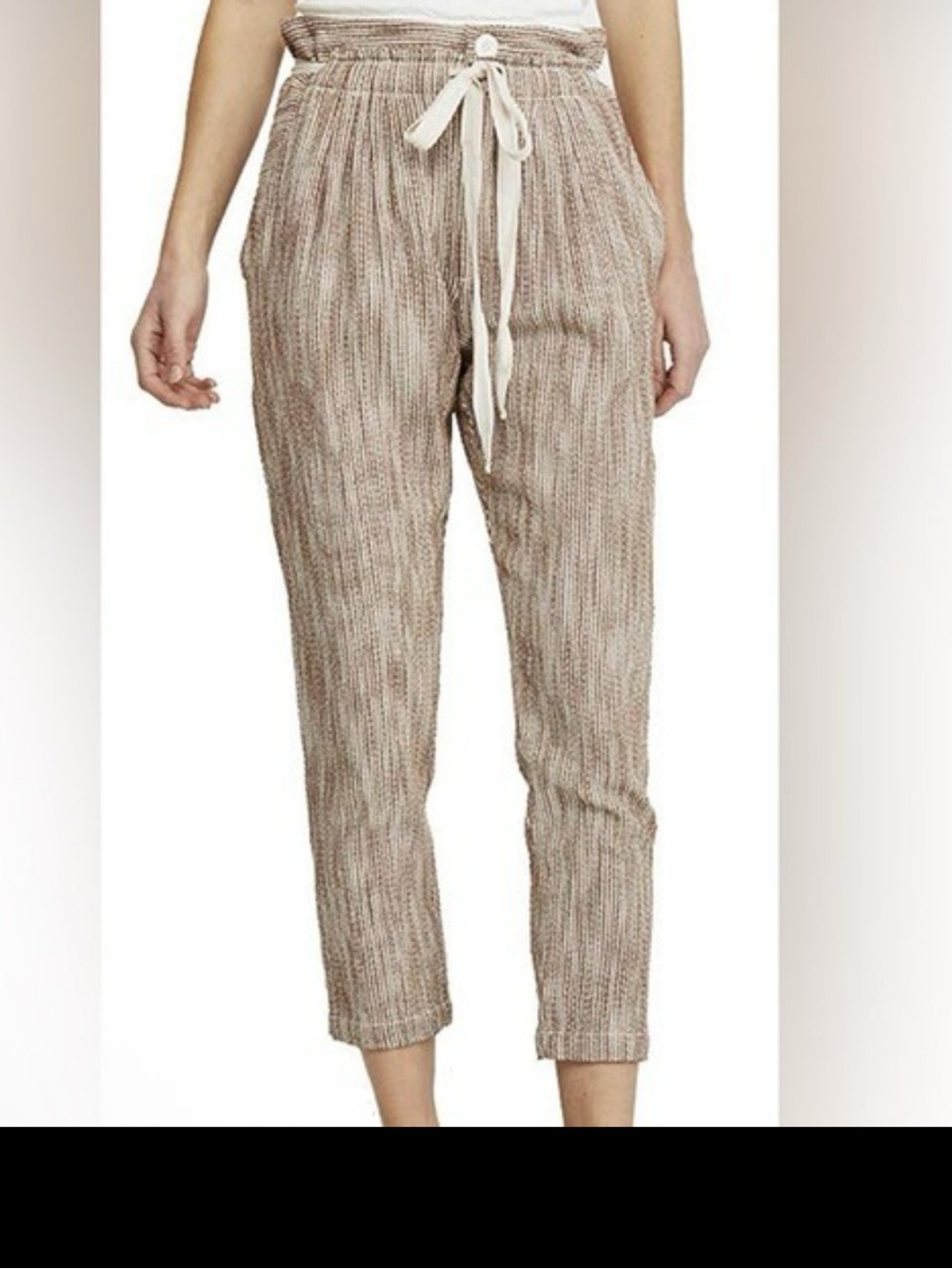 Free People Caraway Taupe Striped Cropped Drawstring Pants